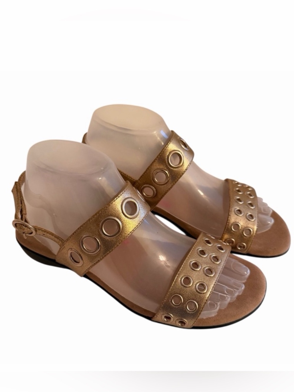 Ros Hommerson "Meredith" Gold Open Toe Open Back  Sandals with Stud Detail 7.5W